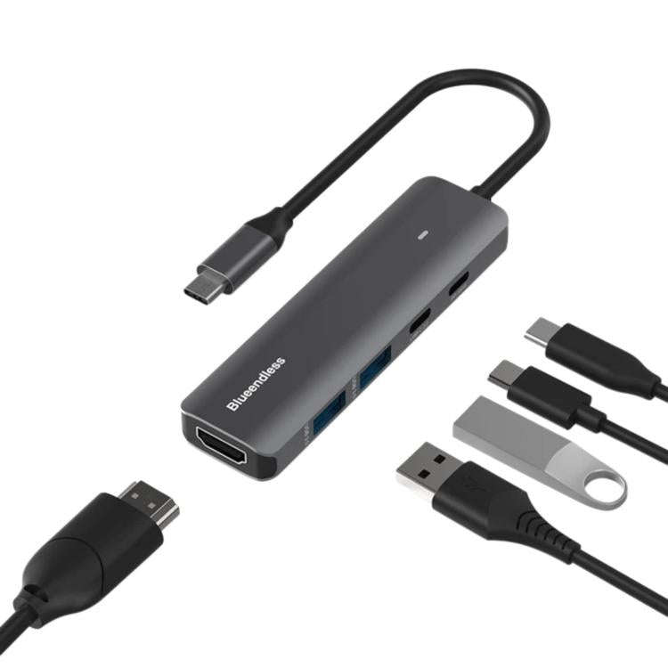 Blueendless HDMI 4K 60Hz Converter Type-C Dock(HDMI 2.0 + PD Charging + Type-C 3.0 + USB 3.0 x 2)