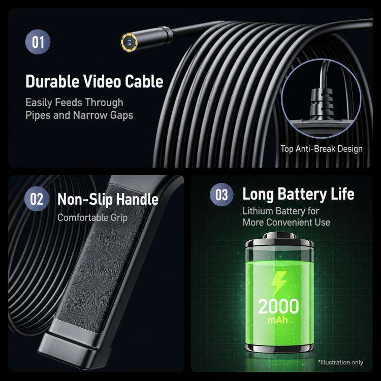 NK008S 2m Cable Length 5.5mm Lens Endoscope Camera With 4.3 inch IPS HD Screen Borescope Camera H...
