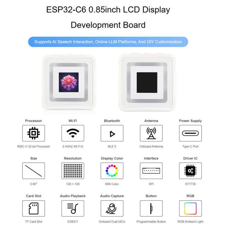 Waveshare ESP32-C6 0.85inch LCD Display Development Board, RISC-V Single-Core Processor, 128 × 1...