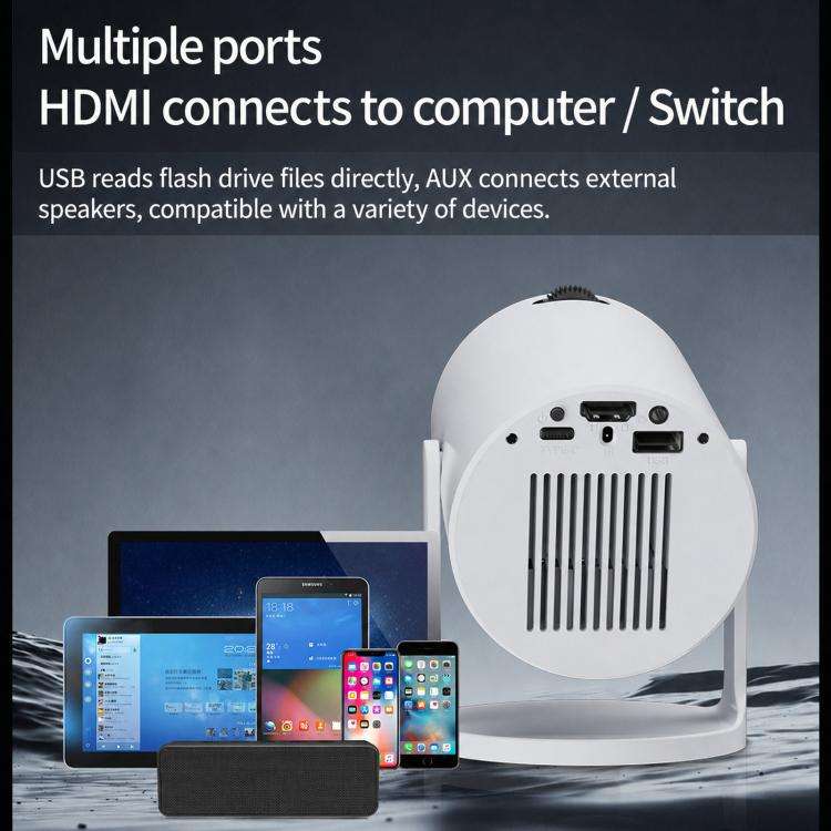 HY300Pro+ Mini Android 13 Short-Throw Projector HD Portable Home Projector UK Plug(White)