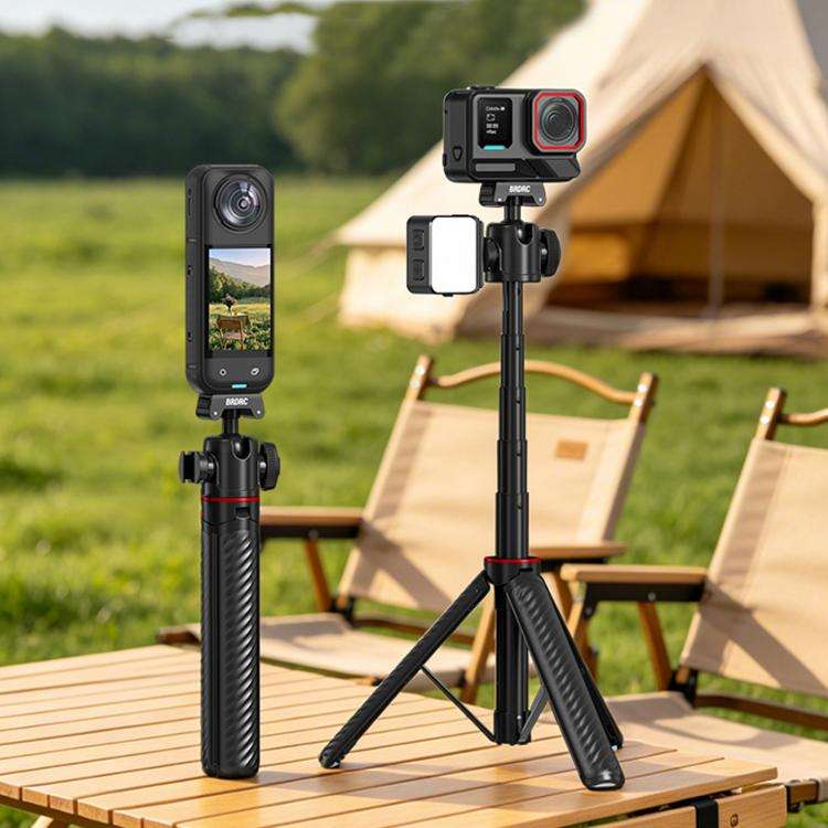 For Insta360 Ace Pro / 2 / X5 BRDRC Quick-Release Tripod Head Extension Selfie Stick(Black)