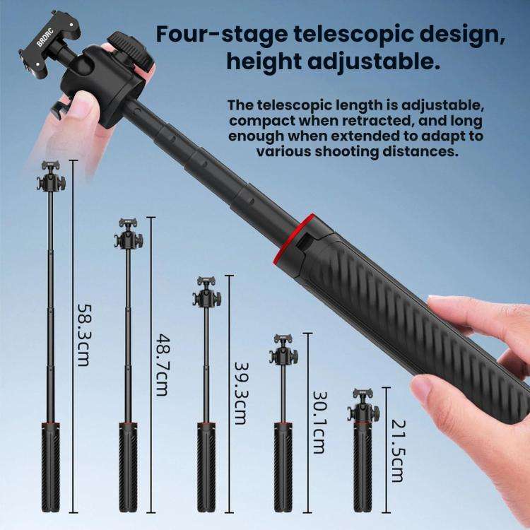 For Insta360 Ace Pro / 2 / X5 BRDRC Quick-Release Tripod Head Extension Selfie Stick(Black)