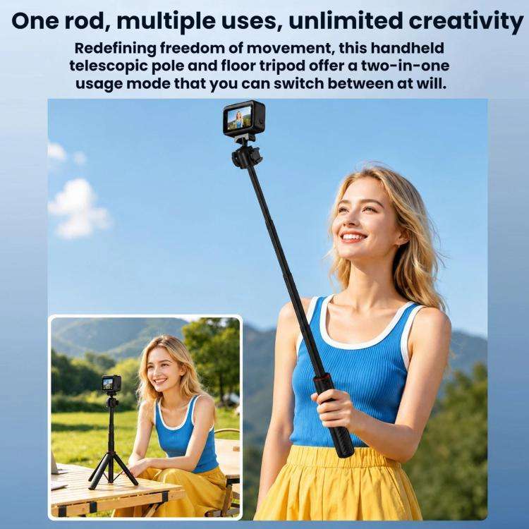 For Insta360 Ace Pro / 2 / X5 BRDRC Quick-Release Tripod Head Extension Selfie Stick(Black)