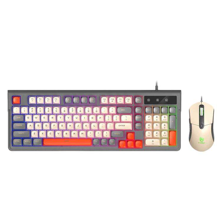 T-WOLF TF330 Wired Keyboard And Mouse Combo 3-Color Block Retro Gaming Keyboard With 98-Key Compa...