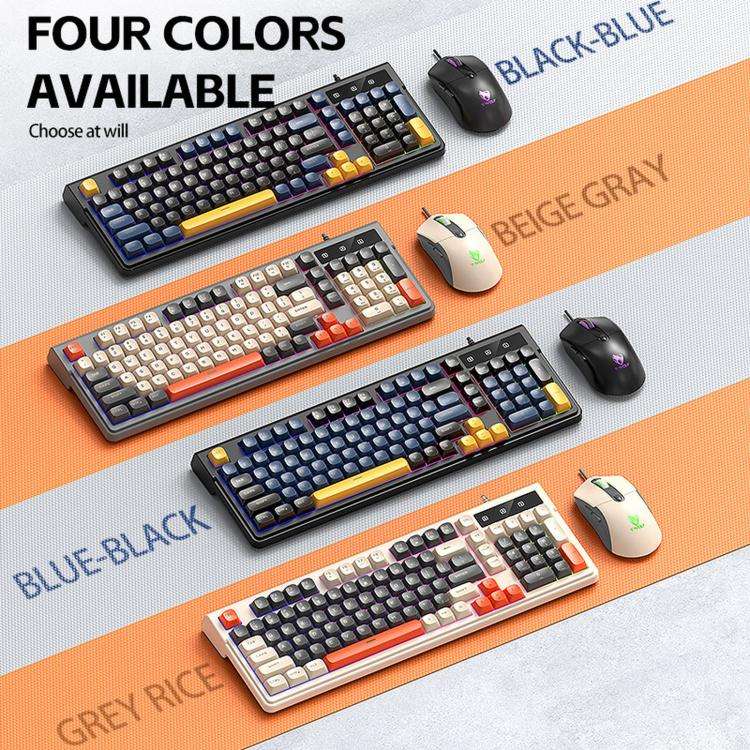 T-WOLF TF330 Wired Keyboard And Mouse Combo 3-Color Block Retro Gaming Keyboard With 98-Key Compa...