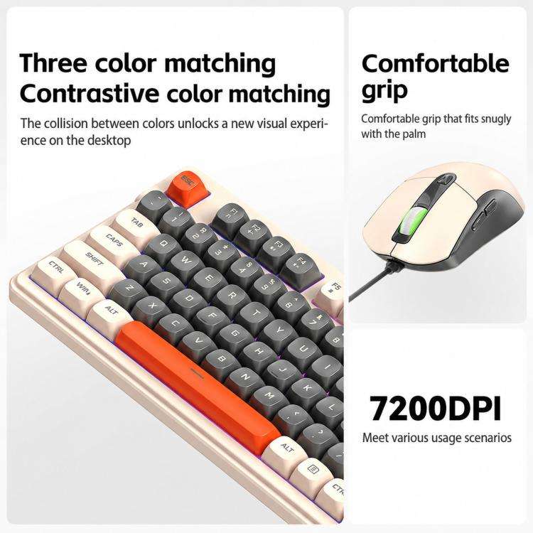 T-WOLF TF330 Wired Keyboard And Mouse Combo 3-Color Block Retro Gaming Keyboard With 98-Key Compa...