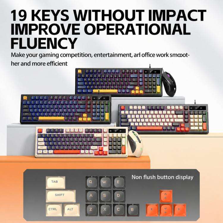 T-WOLF TF330 Wired Keyboard And Mouse Combo 3-Color Block Retro Gaming Keyboard With 98-Key Compa...