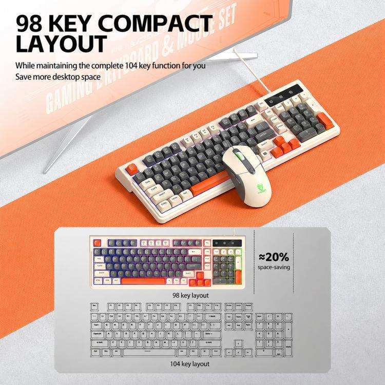 T-WOLF TF330 Wired Keyboard And Mouse Combo 3-Color Block Retro Gaming Keyboard With 98-Key Compa...