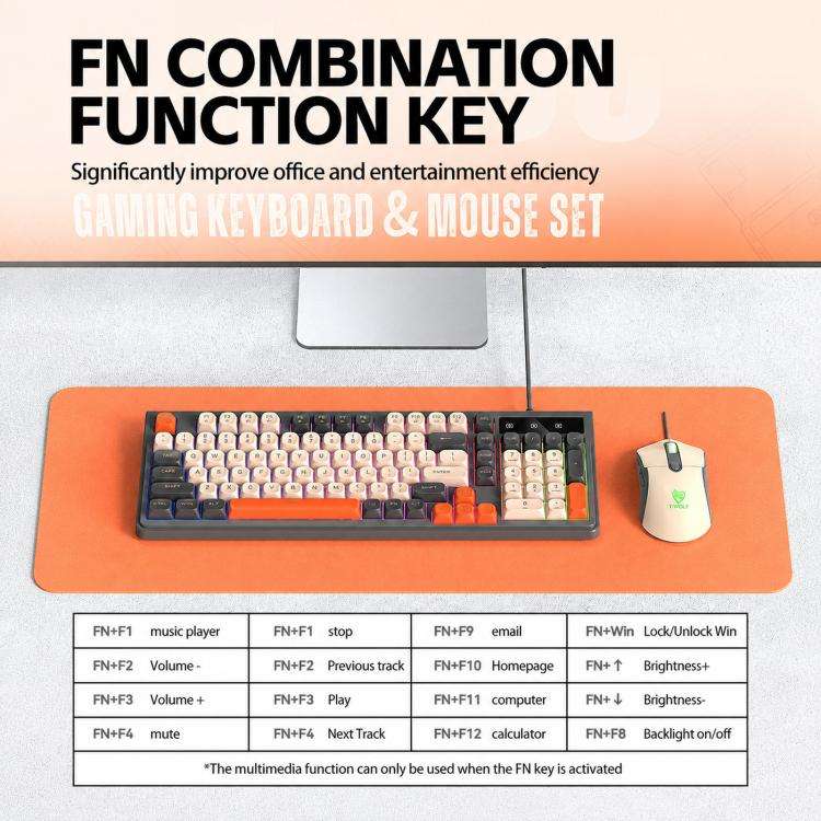 T-WOLF TF330 Wired Keyboard And Mouse Combo 3-Color Block Retro Gaming Keyboard With 98-Key Compa...