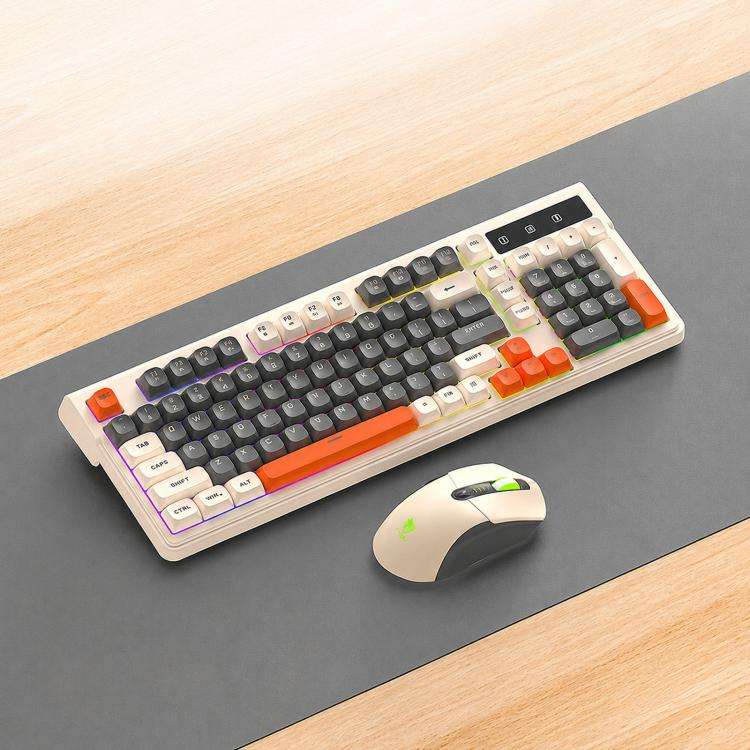 T-WOLF TF300 Rechargeable Wireless Keyboard and Mouse Combo 2.4G/Bluetooth Dual Mode 98-Key Compa...