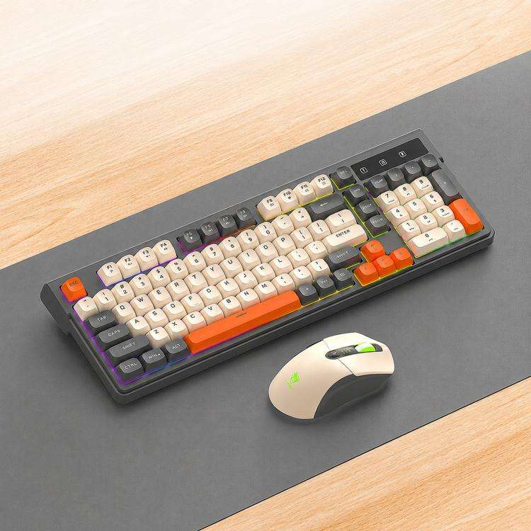 T-WOLF TF300 Rechargeable Wireless Keyboard and Mouse Combo 2.4G/Bluetooth Dual Mode 98-Key Compa...