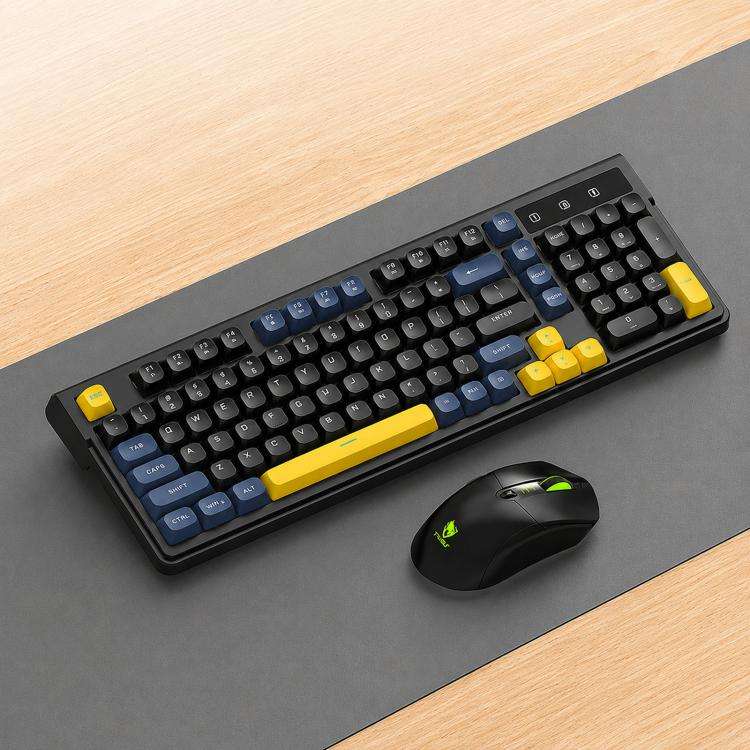 T-WOLF TF300 Rechargeable Wireless Keyboard and Mouse Combo 2.4G/Bluetooth Dual Mode 98-Key Compa...
