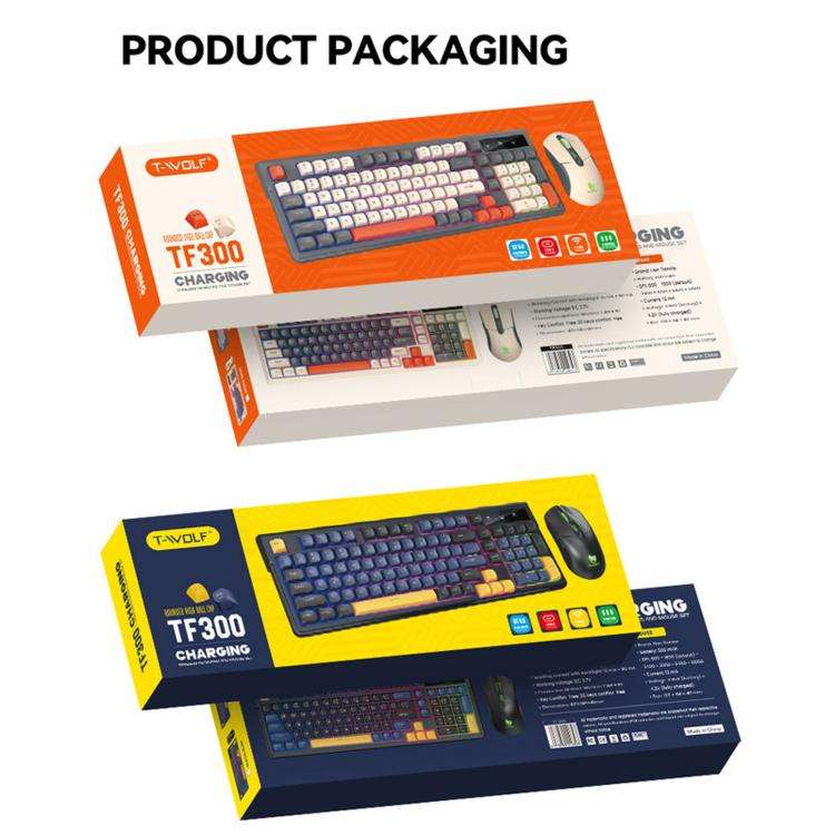 T-WOLF TF300 Rechargeable Wireless Keyboard and Mouse Combo 2.4G/Bluetooth Dual Mode 98-Key Compa...