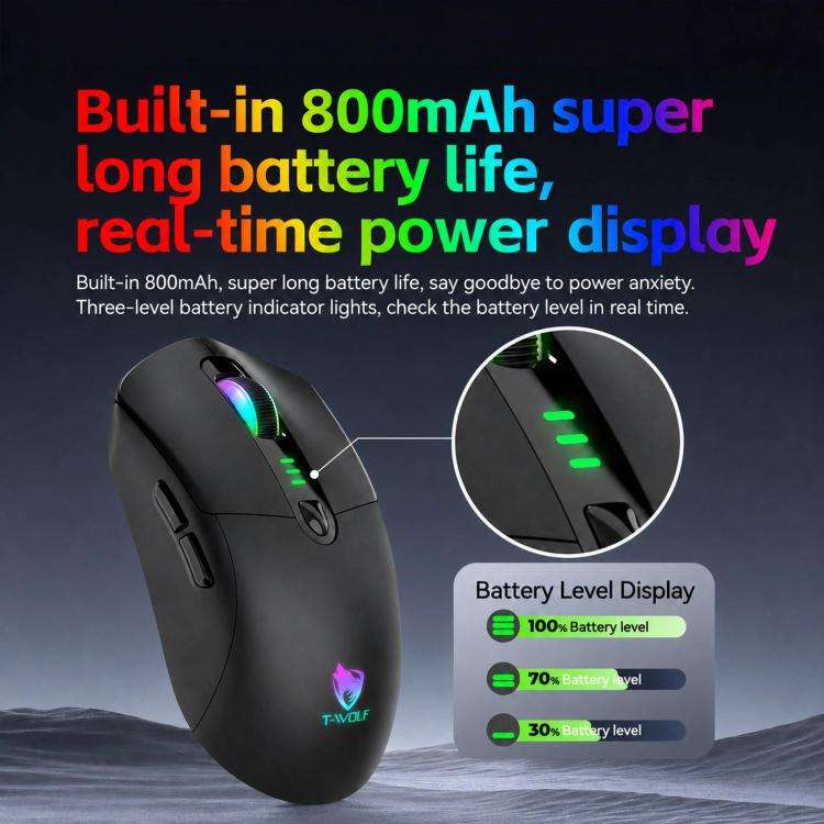 T-WOLF X5 Tri-Mode Wireless Gaming Mouse 12800 DPI Adjustable Rechargeable Gamer Mouse With RGB B...