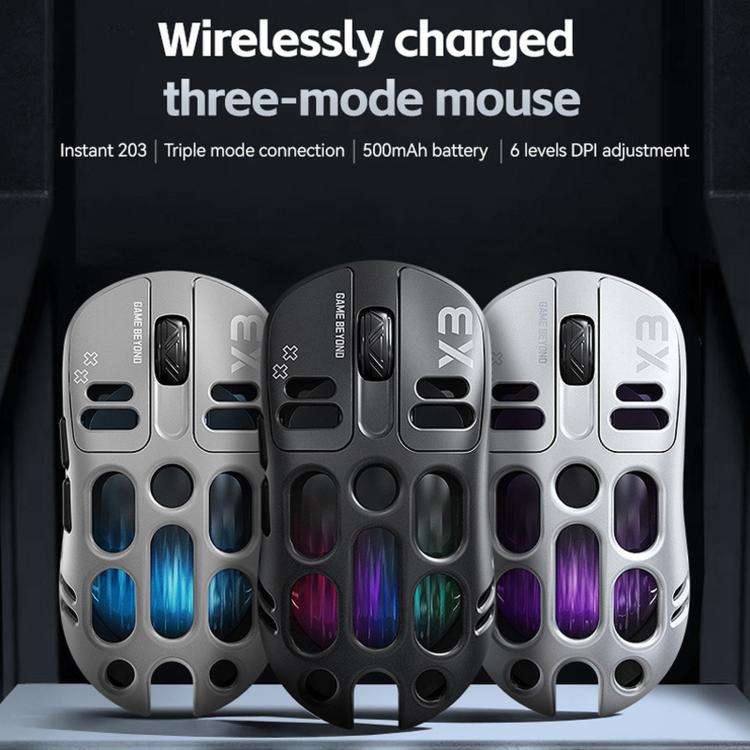 T-WOLF X3 Tri-Mode Wireless Gaming Mouse Ultra-Lightweight Hollow-Out Honeycomb Shell 8000 DPI(Grey)
