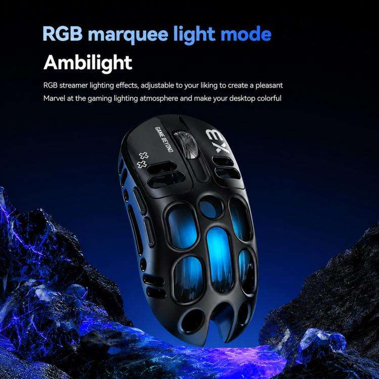 T-WOLF X3 Tri-Mode Wireless Gaming Mouse Ultra-Lightweight Hollow-Out Honeycomb Shell 8000 DPI(Bl...