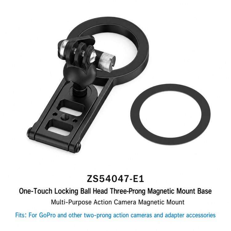 Magnetic Action Camera Mount Base Universal 2-Prong Ball Joint