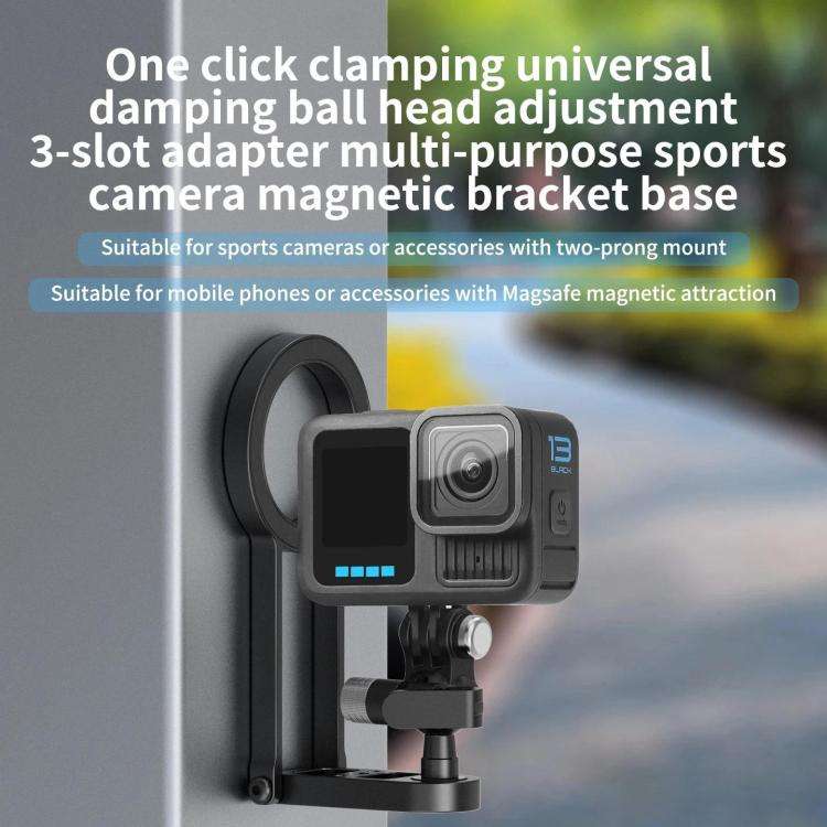 Magnetic Action Camera Mount Base Universal 2-Prong Ball Joint