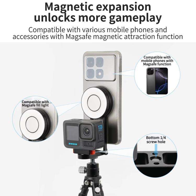 Magnetic Action Camera Mount Base Universal 2-Prong Ball Joint