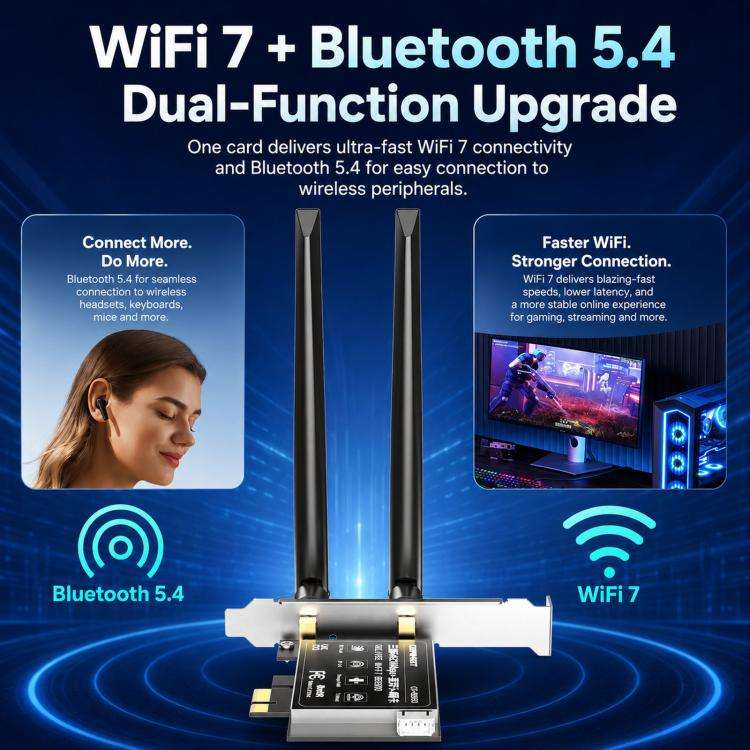 COMFAST CF-BE650 Tri-Band 6500Mbps WiFi 7 PCIe Card Bluetooth 5.4 Desktop Wireless Adapter
