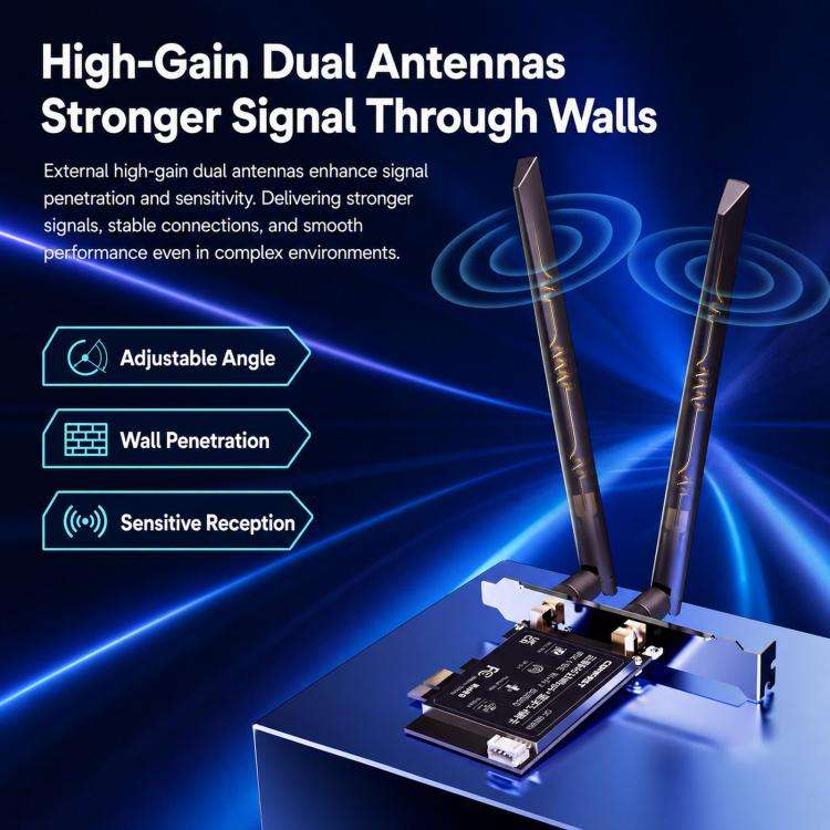 COMFAST CF-BE650 Tri-Band 6500Mbps WiFi 7 PCIe Card Bluetooth 5.4 Desktop Wireless Adapter