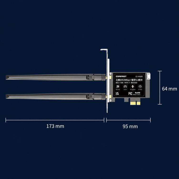 COMFAST CF-BE650 Tri-Band 6500Mbps WiFi 7 PCIe Card Bluetooth 5.4 Desktop Wireless Adapter