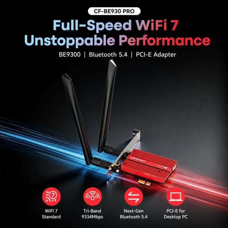 COMFAST CF-BE930 Pro BE9300 WiFi 7 PCIe Card Bluetooth 5.4 Tri-Band Desktop Wireless Adapter