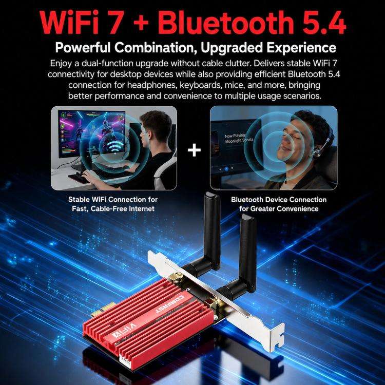 COMFAST CF-BE930 Pro BE9300 WiFi 7 PCIe Card Bluetooth 5.4 Tri-Band Desktop Wireless Adapter