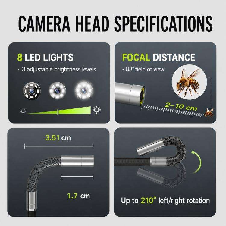 ANYKIT AD100 360-Degree Rotatable Industrial Endoscope IP67 Waterproof HD Auto Repair Borescope, ...