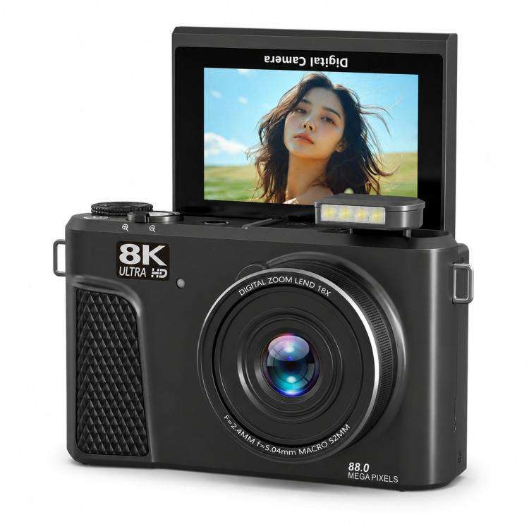 8K Digital Camera With 3.0 Inch IPS Screen 18X Zoom Auto Focus WiFi Micro Camera, Color: Black 64...