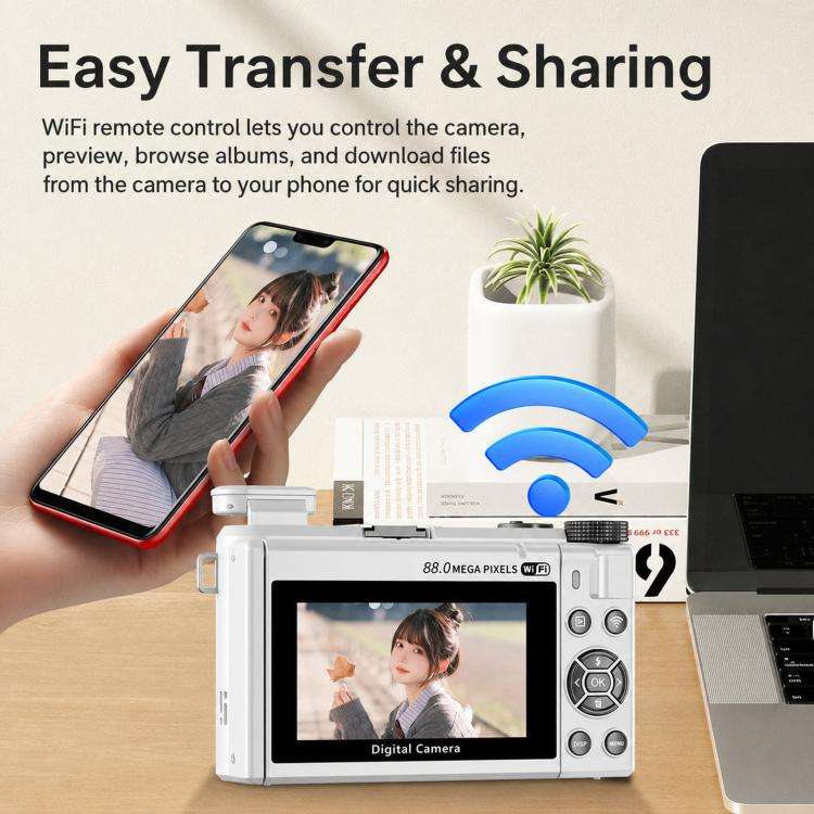 8K Digital Camera With 3.0 Inch IPS Screen 18X Zoom Auto Focus WiFi Micro Camera, Color: Pink 64G...