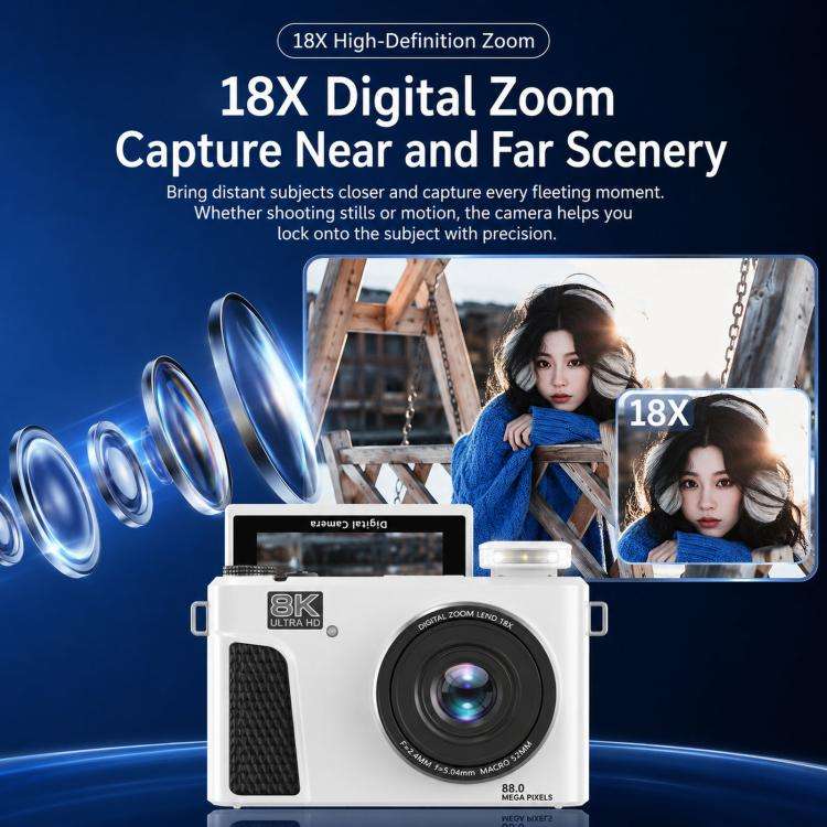 8K Digital Camera With 3.0 Inch IPS Screen 18X Zoom Auto Focus WiFi Micro Camera, Color: Black 32...