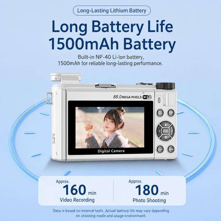 8K Digital Camera With 3.0 Inch IPS Screen 18X Zoom Auto Focus WiFi Micro Camera, Color: White 64...