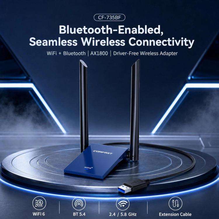 COMFAST CF-735BF WiFi 6 USB Adapter AX1800 Dual Band Wireless Network Card With Bluetooth 5.4