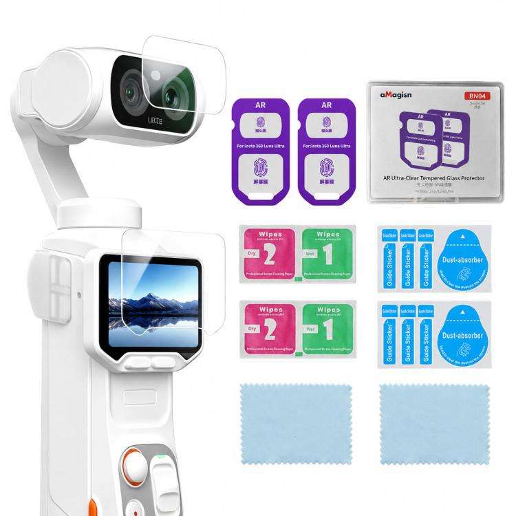 For Insta360 Luna Ultra aMagisn AR Tempered Glass Screen and Lens Protector 2 Sets