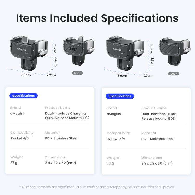 aMagisn Dual-Interface Quick Release Mount for DJI Pocket 4 / 3 Standard Mount