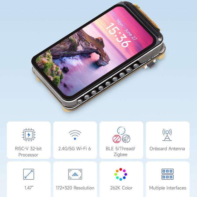 Waveshare ESP32-C5 1.47inch 262K Color LCD Display Development Board Supports Wi-Fi 6 And Bluetoo...