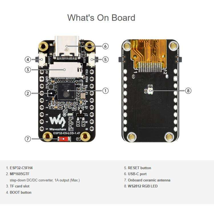 Waveshare ESP32-C5 1.47inch 262K Color LCD Display Development Board Supports Wi-Fi 6 And Bluetoo...