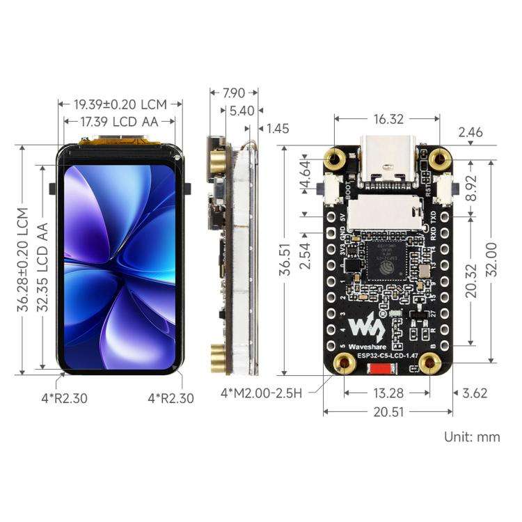 Waveshare ESP32-C5 1.47inch 262K Color LCD Display Development Board Supports Wi-Fi 6 And Bluetoo...