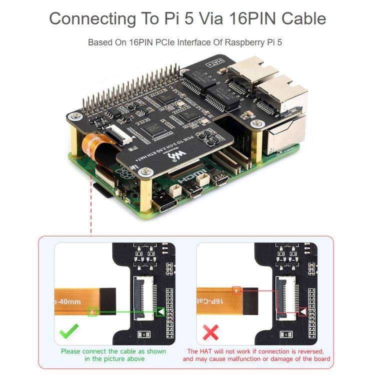 Waveshare PCIe TO 2-CH 2.5G ETH Adapter For Raspberry Pi 5 With Dual RTL8125 Chips