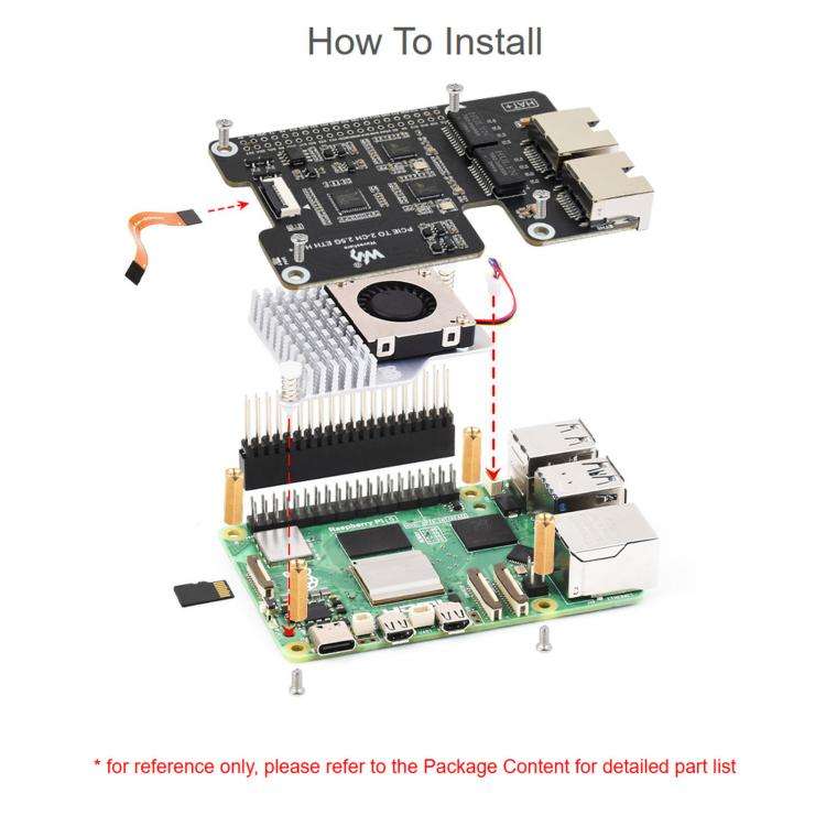 Waveshare PCIe TO 2-CH 2.5G ETH Adapter For Raspberry Pi 5 With Dual RTL8125 Chips