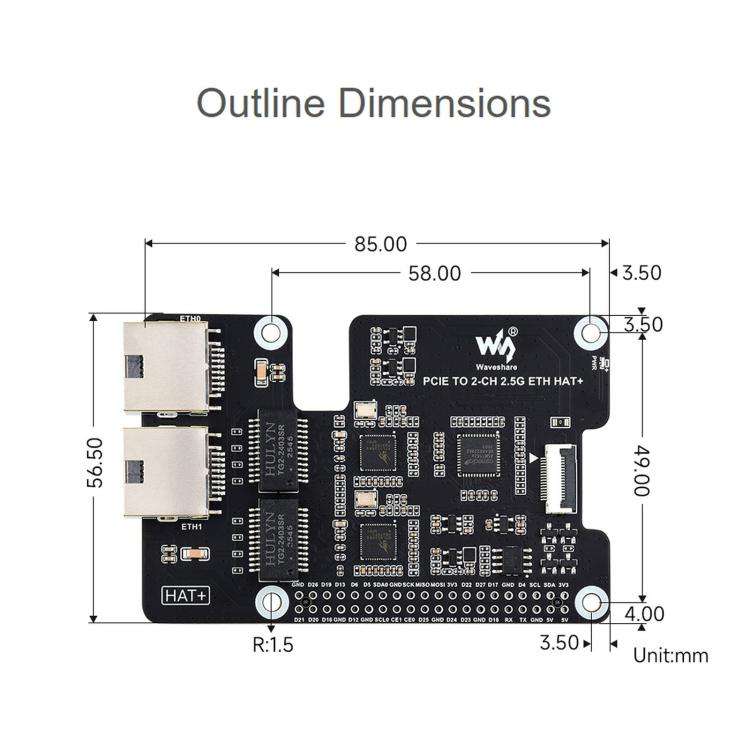 Waveshare PCIe TO 2-CH 2.5G ETH Adapter For Raspberry Pi 5 With Dual RTL8125 Chips