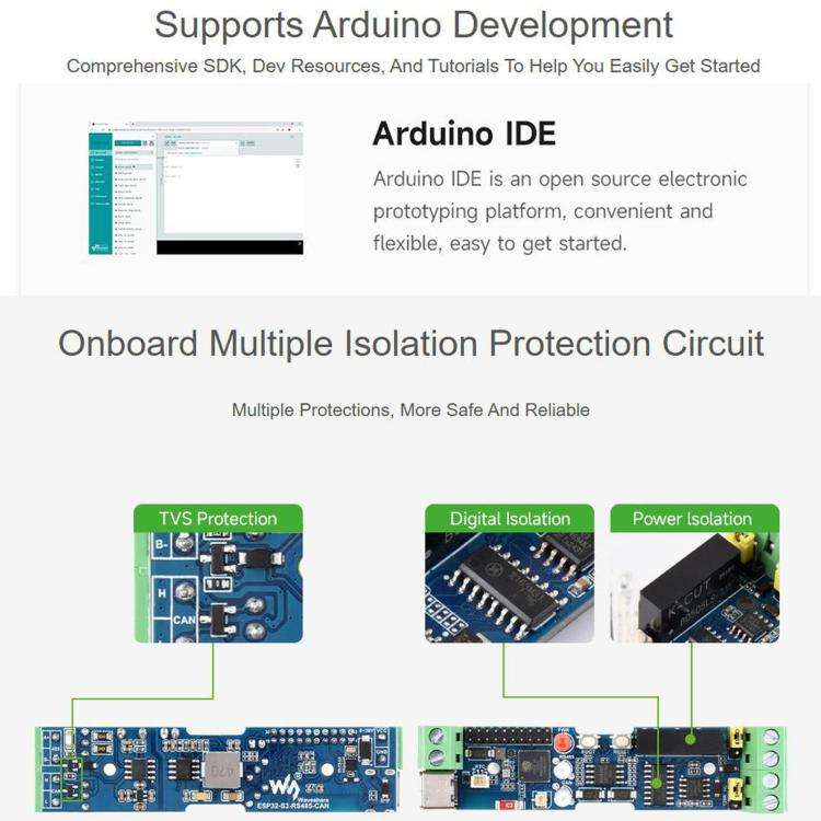 WAVESHARE ESP32-S3 Control Board With RS485 And CAN Communication Interfaces, Supports Wi-Fi / Bl...