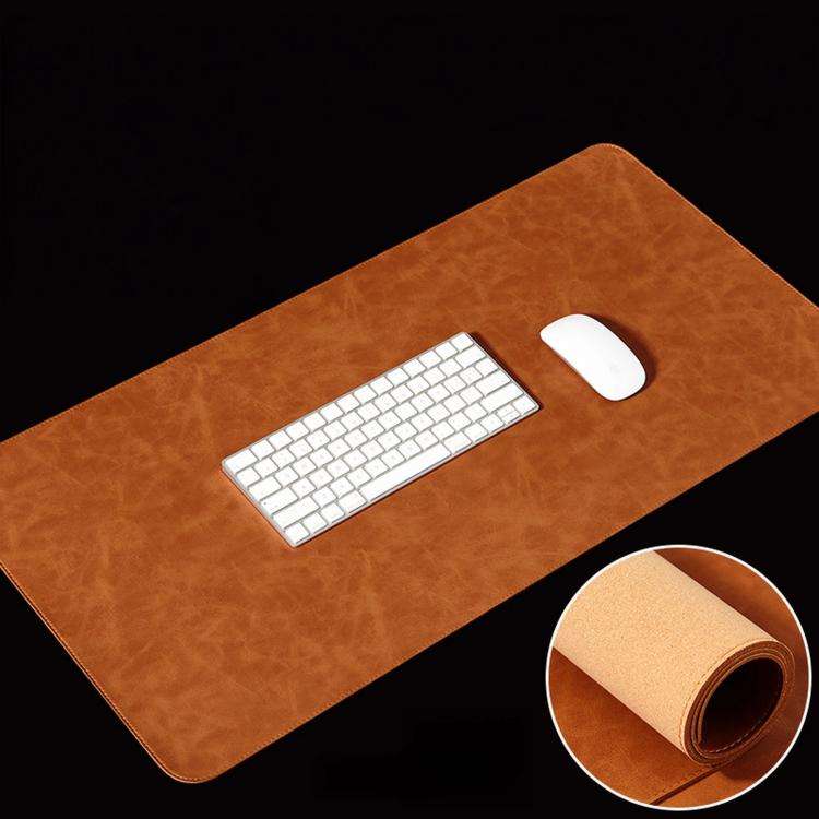 Crazy Horse Leather And Cork Desk Pad Stitched Edge Desk Mat With Matching Strap 90x45cm(Deep Cof...
