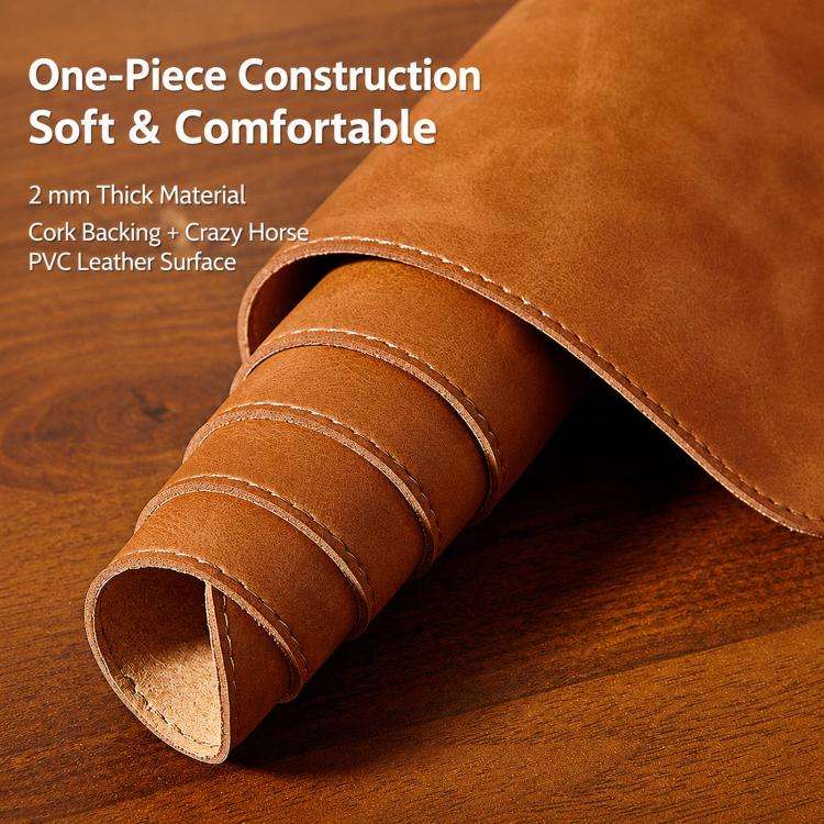 Crazy Horse Leather And Cork Desk Pad Stitched Edge Desk Mat With Matching Strap 120x60cm(Deep Grey)