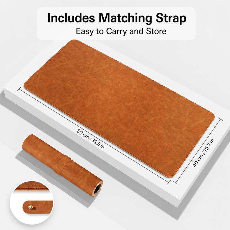 Crazy Horse Leather And Cork Desk Pad Stitched Edge Desk Mat With Matching Strap 90x45cm(Light Grey)