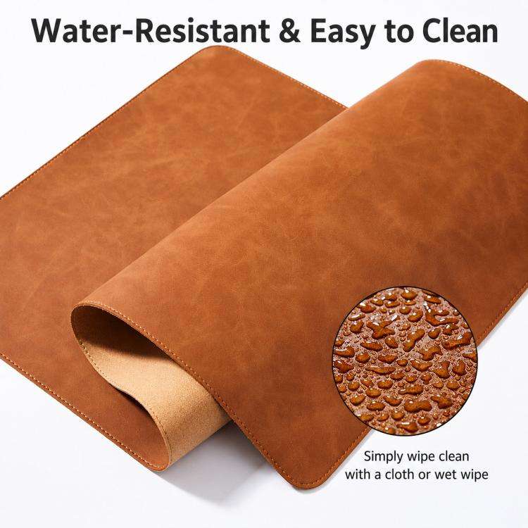 Crazy Horse Leather And Cork Desk Pad Stitched Edge Desk Mat With Matching Strap 90x45cm(Light Grey)