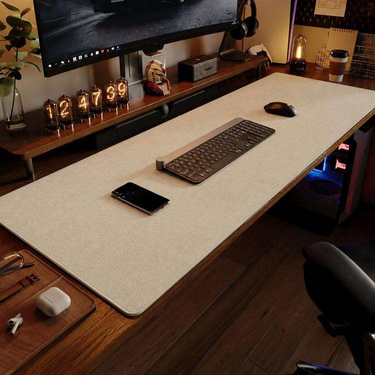 Linen Desk Pad Non Slip Rubber Keyboard Mouse Mat for Home Office Desktop Protector Stitched Edge...