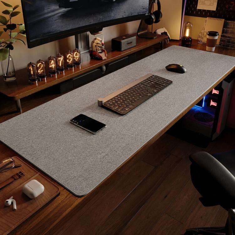 Linen Desk Pad Non Slip Rubber Keyboard Mouse Mat for Home Office Desktop Protector Stitched Edge...