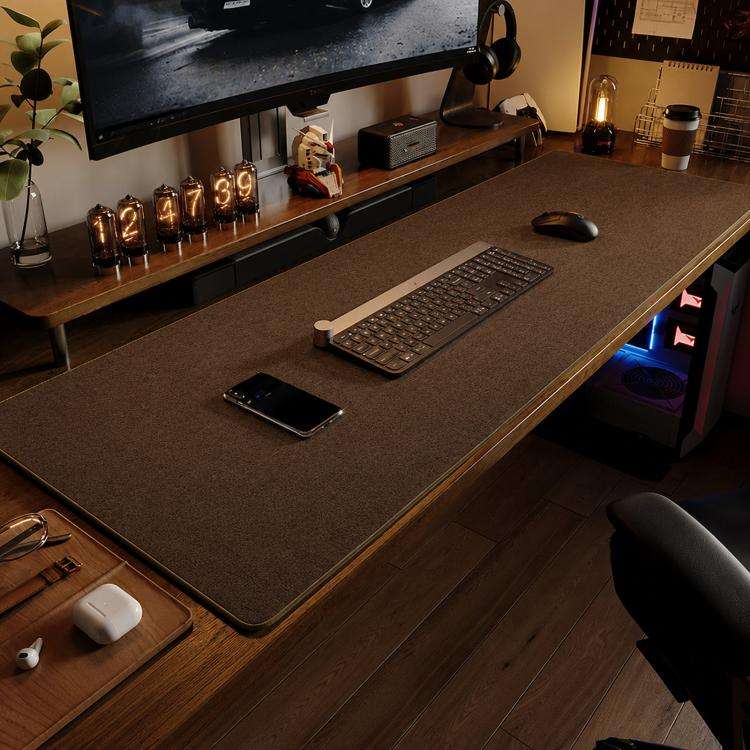 Linen Desk Pad Non Slip Rubber Keyboard Mouse Mat for Home Office Desktop Protector Stitched Edge...